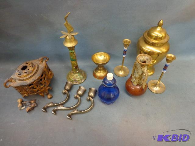lot 38 image: Box of Assorted Items   Candle Holder  Incens...