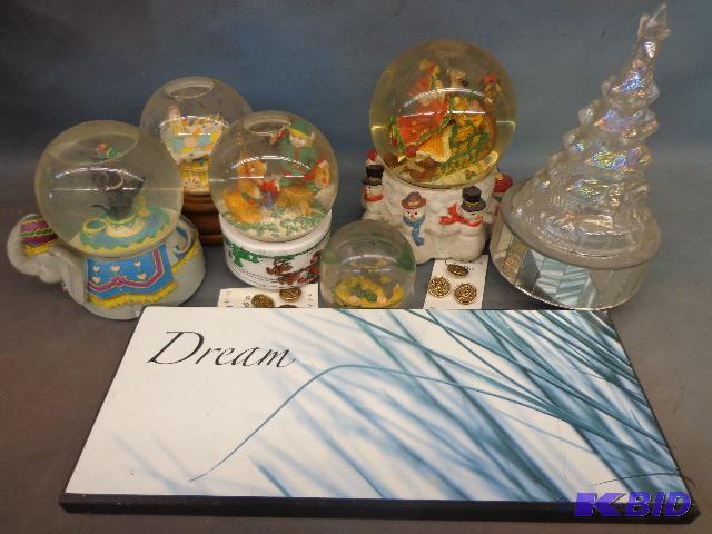 lot 60 image: (6) Snow Globes and Dream Plaque...