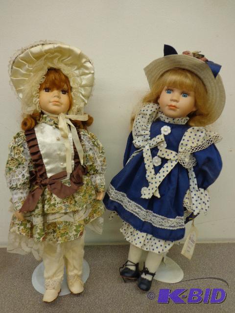 lot 91 image: (2) Victorian Style Porcelain Dolls with Stan...