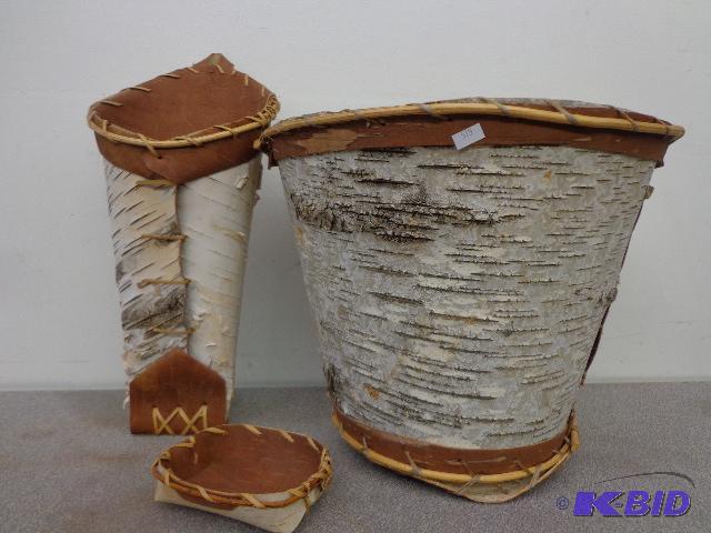 lot 93 image: (3) Birch Bark Baskets   13 dia by 12&quot h...