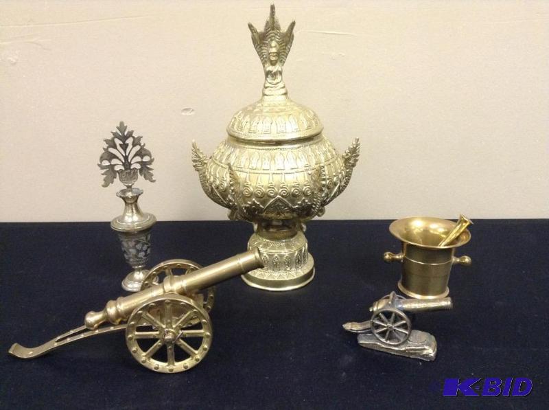 lot 101 image: Collection of Brass - Cannons, Urn & More