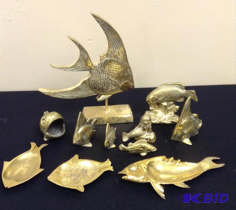 lot 3 image: Brass Fish Figures, Ashtrays & Mermaid