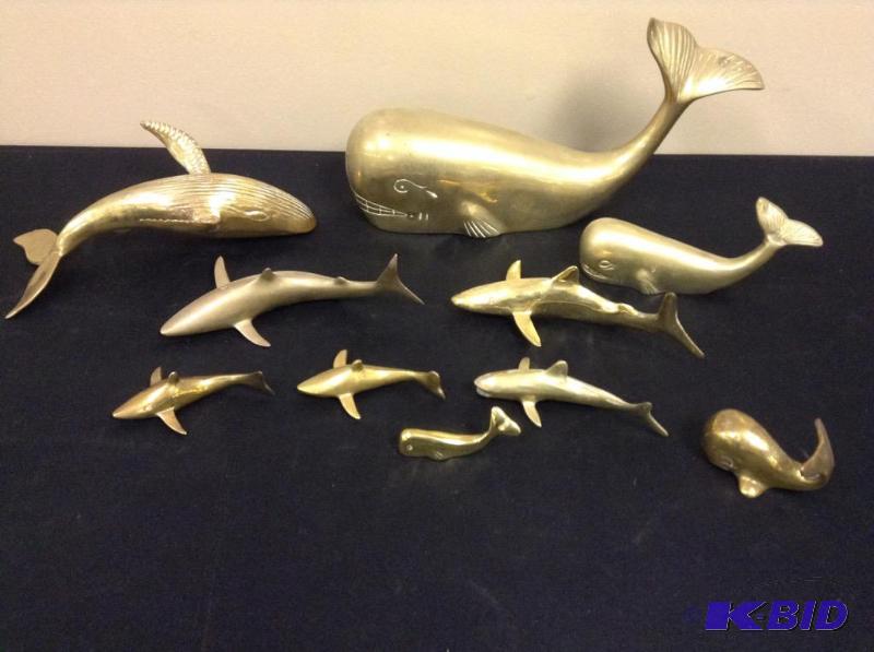 lot 30 image: Collection of Brass Whales & Sharks