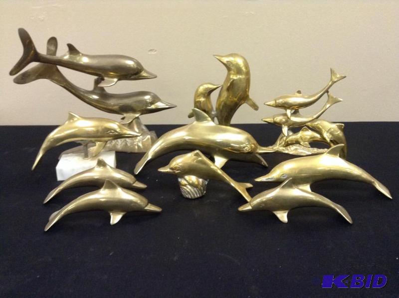 lot 4 image: Brass Dolphin Figurines