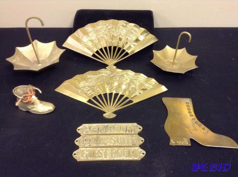 lot 99 image: Collection of Brass Fans, Umbrellas and Door Tags