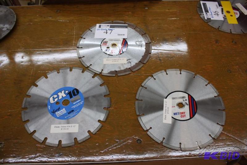 lot 47 image: Lot of (3) 12 Blades, Includes CX 10 Cured Concrete Diamond Blade and more.