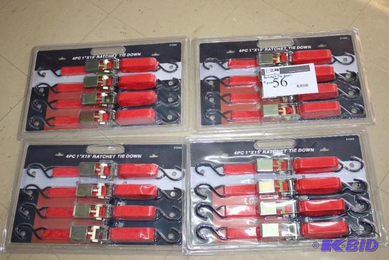 lot 56 image: Lot of (4) Packs of Ratchet Tie Downs.