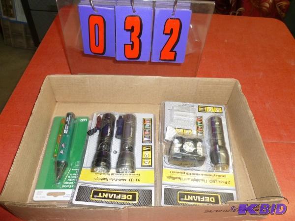 Flat of flashlights and electrical tester. As...