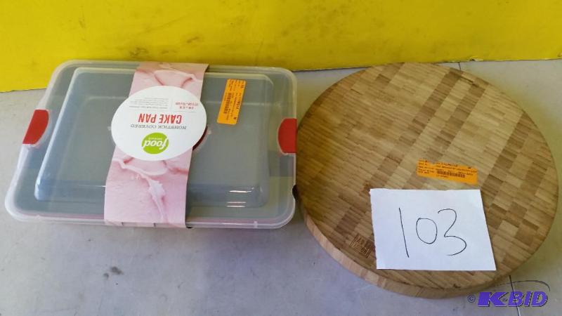 lot 103 image: Lot of Kitchen itema- cake pan and cutting board