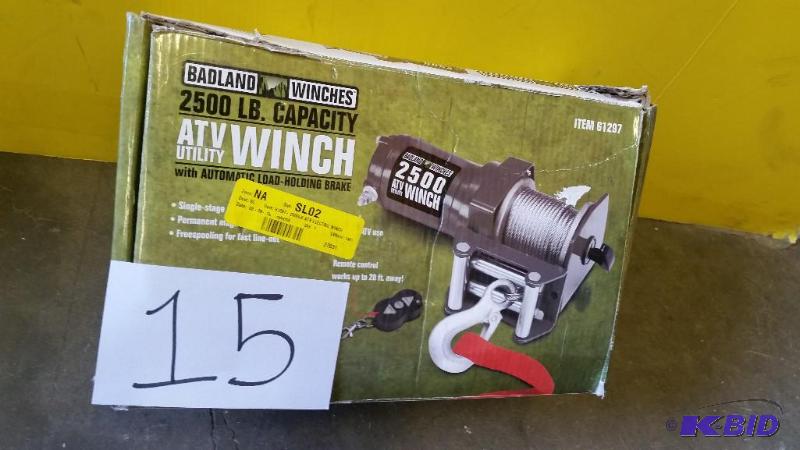 lot 15 image: Badland Winches 2500 lb. ATVUtility Electric Winch with Wireless Remote Control
