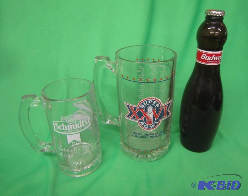 lot 179 image: Lot of 3 items - Budweiser Beer Bottle Not Opened Collectible