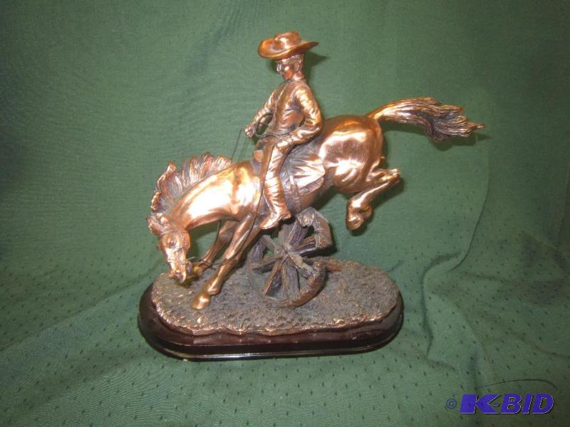 lot 230 image: COLLECTIBLE - Bronze Horse and Rider