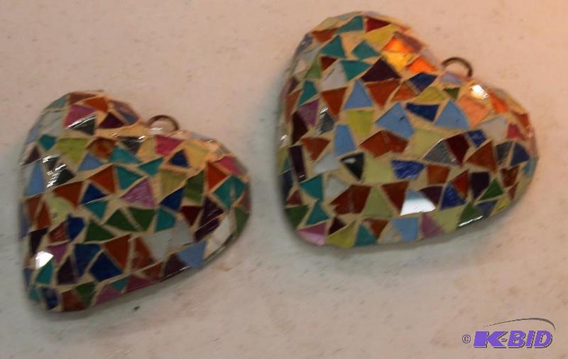 2 Heart Set Wall Decoration Glass And Clay Ha...