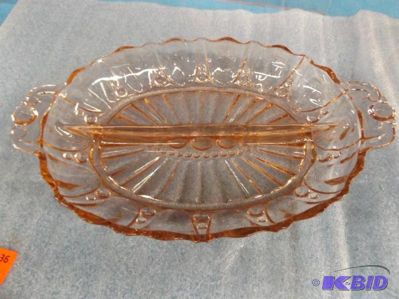 Depression glass divided serving dish...