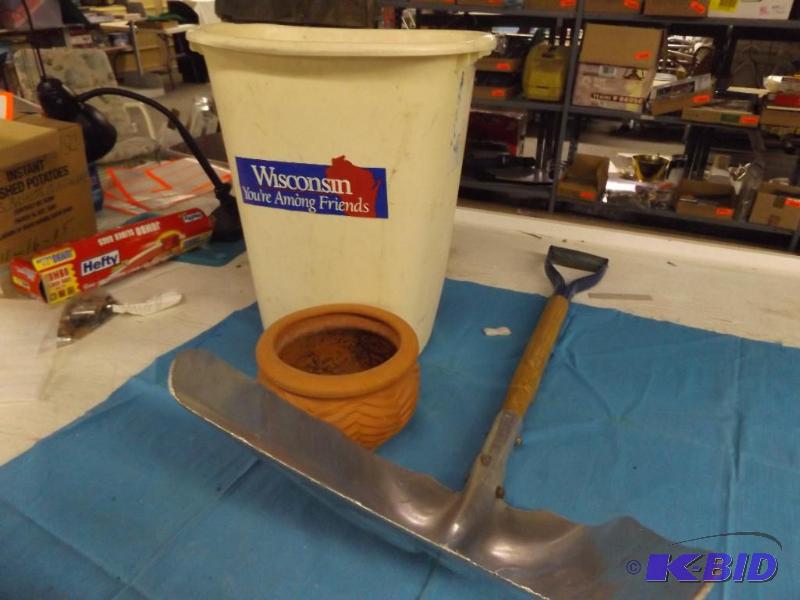 Shovel, flower pot, trash can...