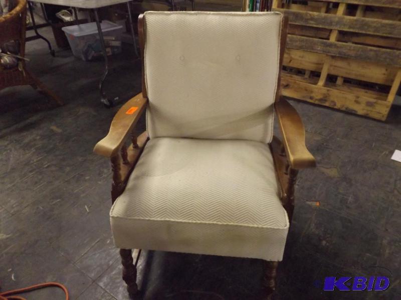 Chair, wood frame, white upholestry...