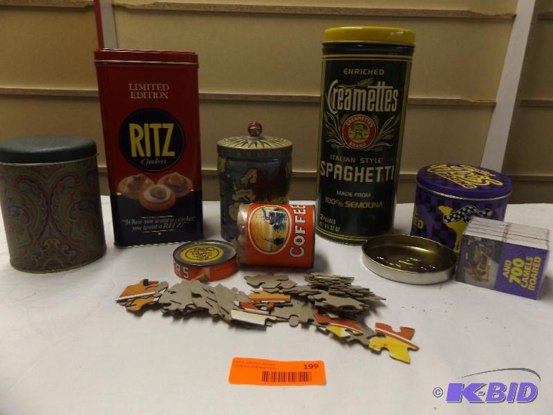 lot 199 image: Tin Canisters, Camel Matches, Coffee Can Puzz...