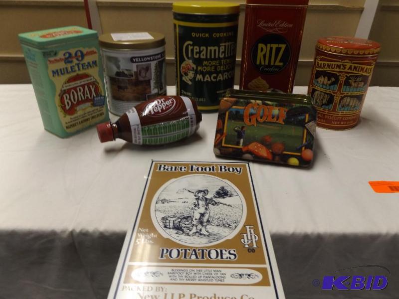 lot 200 image: Bare Foot Boy Metal sign, Tin Canisters, Ritz...