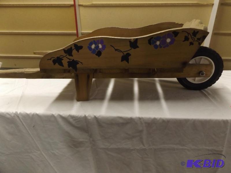 lot 202 image: Wood Decorative WheelBarrow...