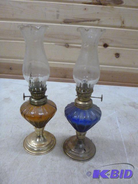 2 Small Oil Lamps 10 14&quot high....