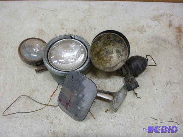 3 Vintage Headlights and Mirror...