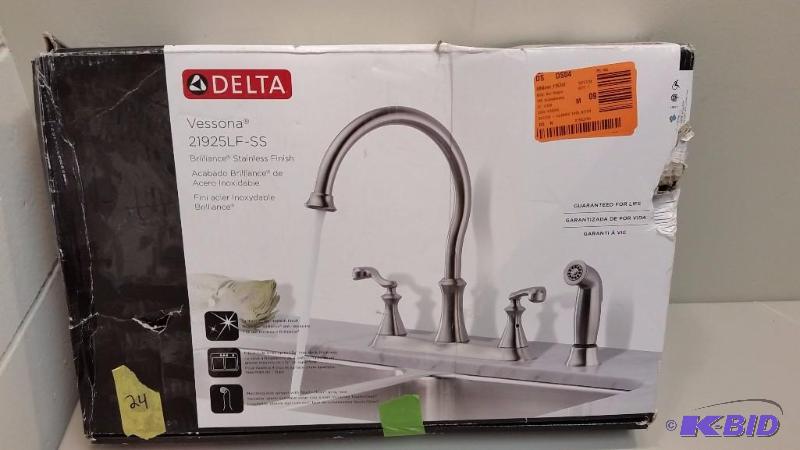 Delta Vessona 2-Handle Kitchen Faucet in Stainless.  Damaged Box.  All there.