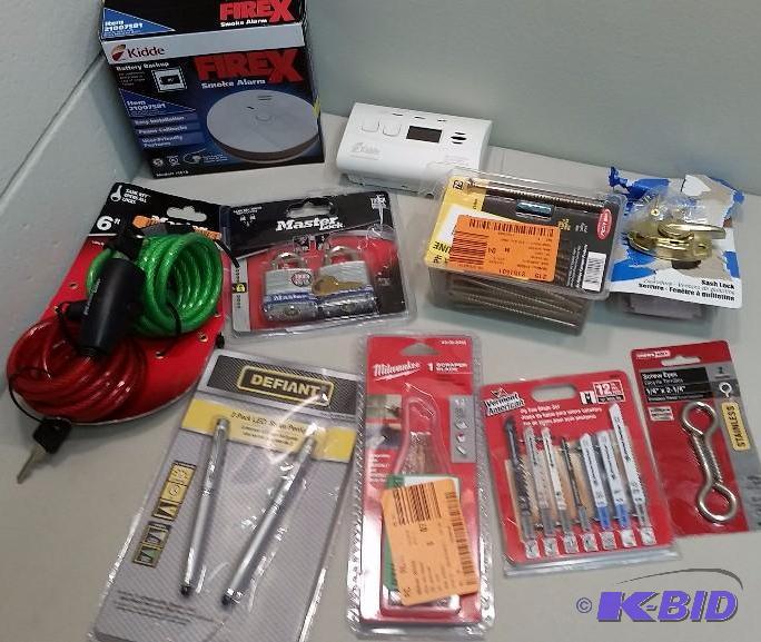 10 item Lot Smoke Alarm CO Detector Bike Lock Cables & Keys  Jigsaw blades   Flashlights & More