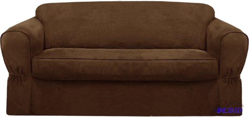 lot 70 image: Maytex Piped Suede 2-Piece Slipcover Loveseat, Brown