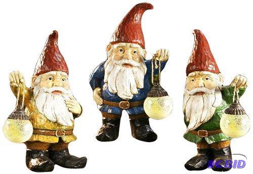 lot 88 image: Gift Craft 14.8-Inch Poly Resin Gnome Statues with Glow in The Dark Glass Lanterns, Medium