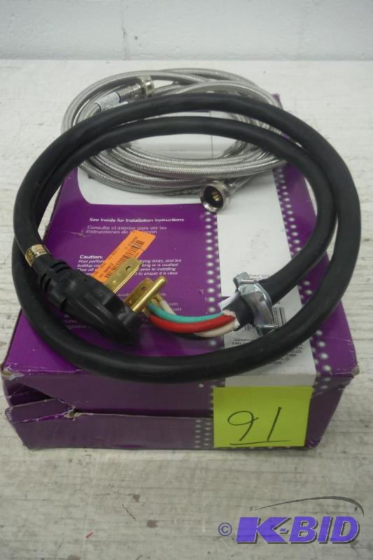 lot 91 image: Washer and dryer sets, 1-8 semirigid Dryer vent kit, 1-set of stainless water lines,1- gas line