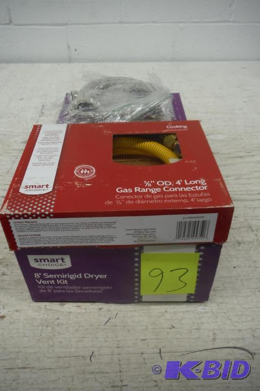 lot 93 image: Washer and dryer sets, 1-8 semirigid Dryer vent kit, 1-set of stainless water lines,1- gas line