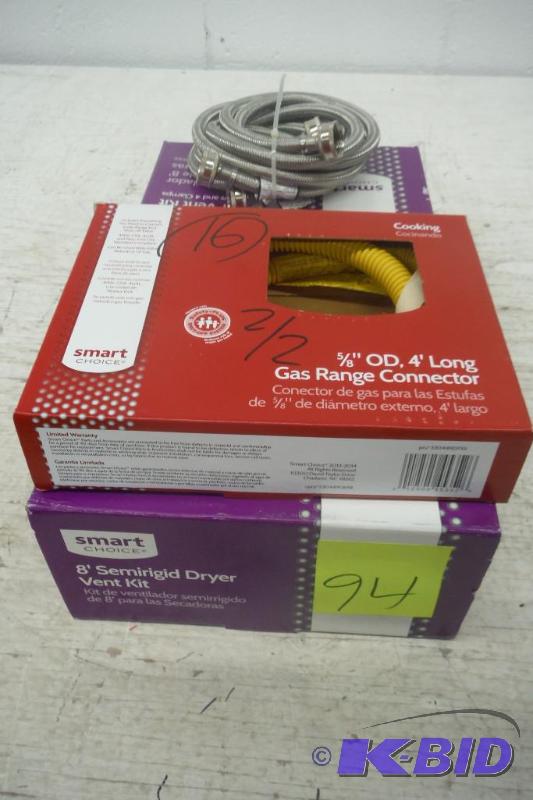 lot 94 image: Washer and dryer sets, 1-8 semirigid Dryer vent kit, 1-set of stainless water lines,1- gas line