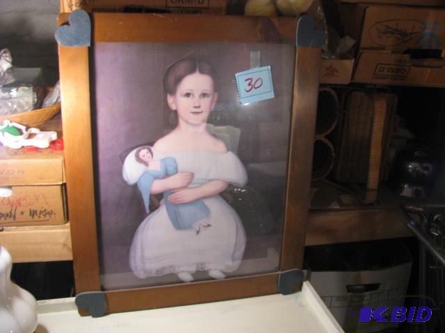 vintage print girl with doll wooden frame...