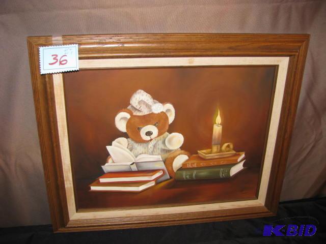 nighttime teddy bear reading by candle light...