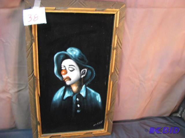 Wood framed velvet painting of a clown&nbsp...