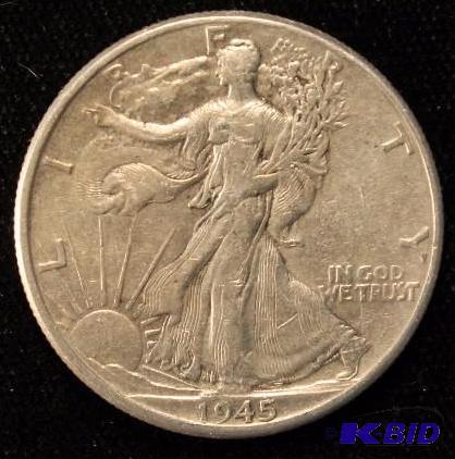 1945 WALKING LIBERTY SILVER HALF DOLLAR VF