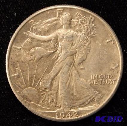 1942 WALKING LIBERTY SILVER HALF DOLLAR XF