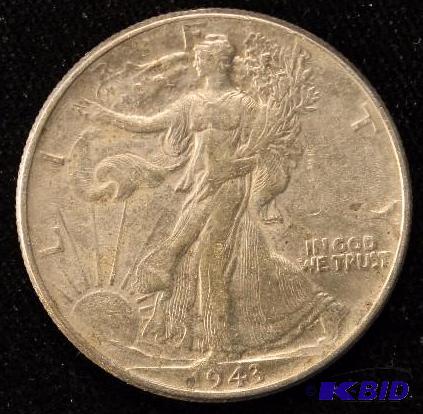 1943 WALKING LIBERTY SILVER HALF DOLLAR FINE