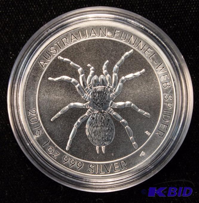 2015 AUSTRALIAN FUNNEL-WEB SPIDER 1 DOLLAR COIN 1 TROY Oz. .999 SILVER IN HOLDER