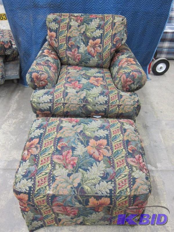 Tapestry Upholstered Chair and Ottoman