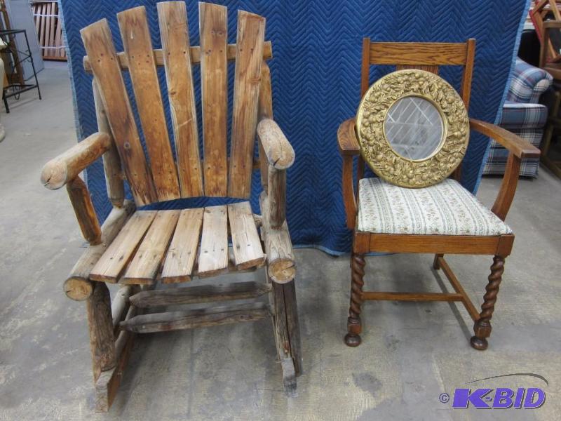 Rustic Rocking Chair, Chair and Mirror