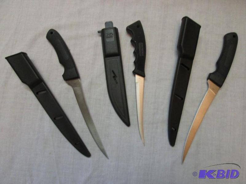 Lot of 3 Fillet Knives w Sheaths 2 Unlabled ...