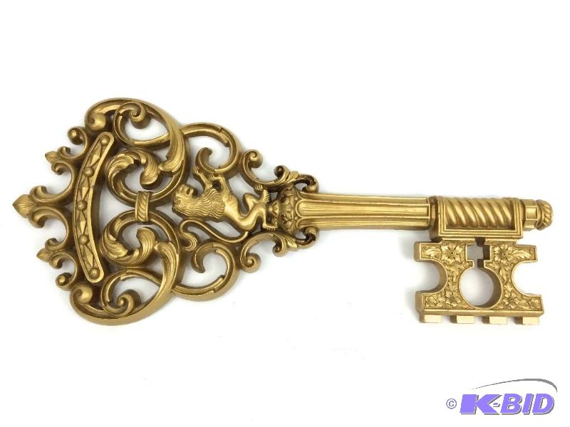 lot 12 image: Really cool Vintage golden key wall art Mid-Century Modern