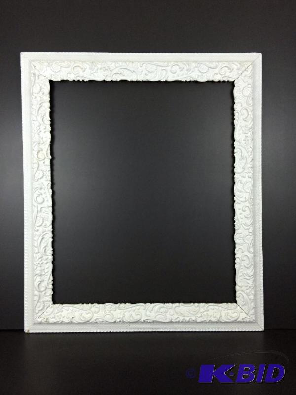 lot 18 image: Antique hand carved floral pattern frame hand painted white Circa 1890s most likely walnut