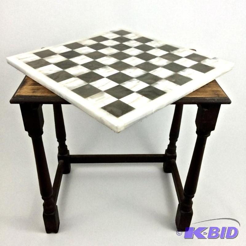 lot 23 image: Stunning Marble Chess Board on a Antique Civil War Era Table Circa 1860s