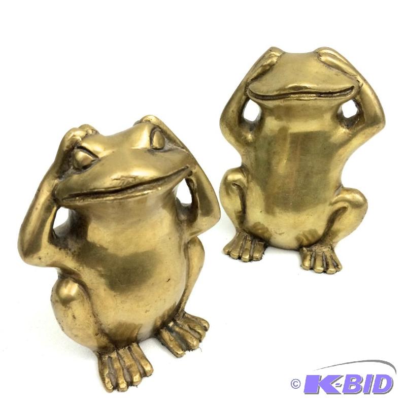 lot 26 image: Vintage Brass Frogs, Peekaboo Bookends Large