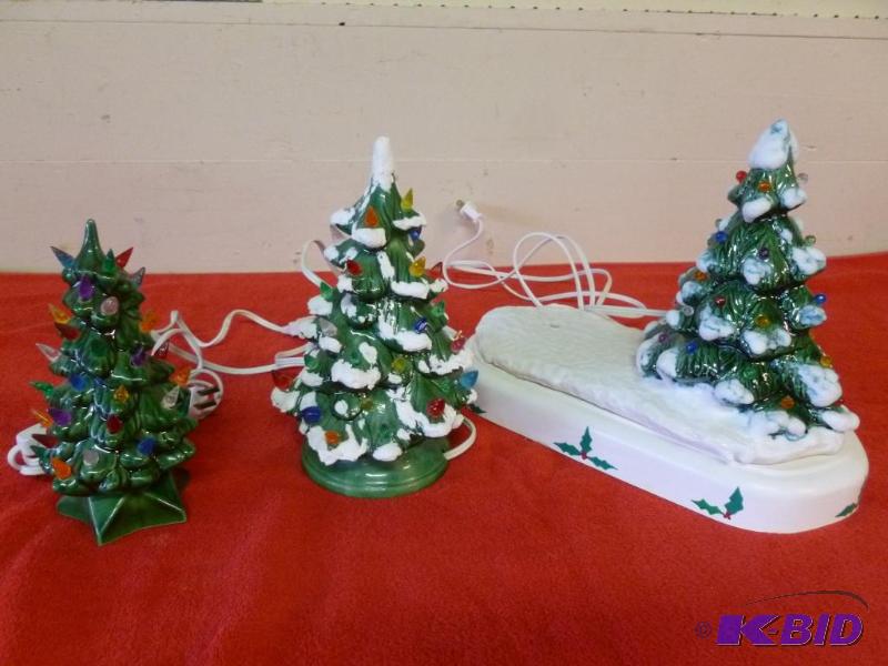Lot of three small ceramic lighted Christmas ...