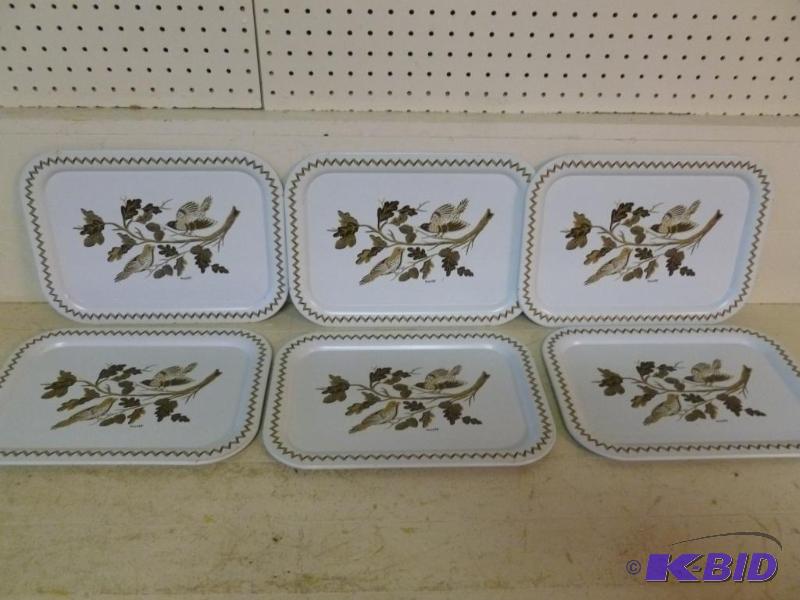 Vintage Moxey six piece metal serving tray se...