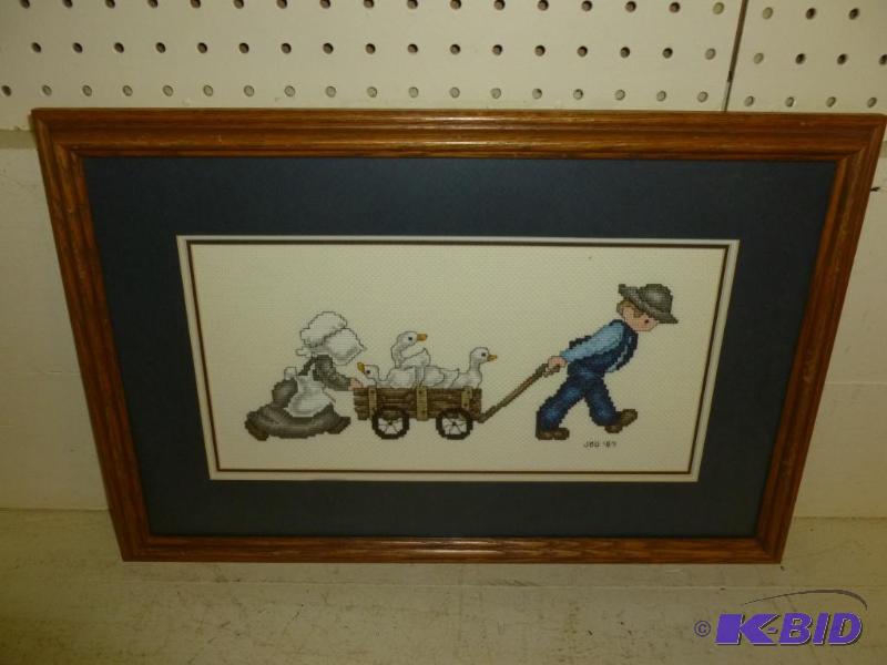 Nice oak framed and triple matted needle poin...