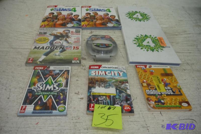 lot 35 image: Lot of Madden 15, (4) the sims 4 book, lot has 2 hardcover, 2 softcover, two smaller sims books, mario bros book,and 20pk mini DVD-R. SEE pic for entire lot
